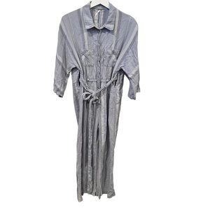Free People Blue White cotton lightweight Striped Belted Jumper Jumpsuit XS
